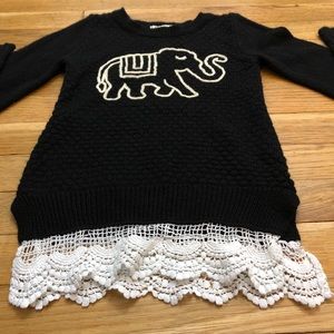 Girls black sweater with elephant stitching